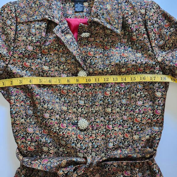 WDNY Jacquard Floral Dress Trench Coat and Pencil Skirt Shiny Metallic Size 10 - Picture 8 of 10